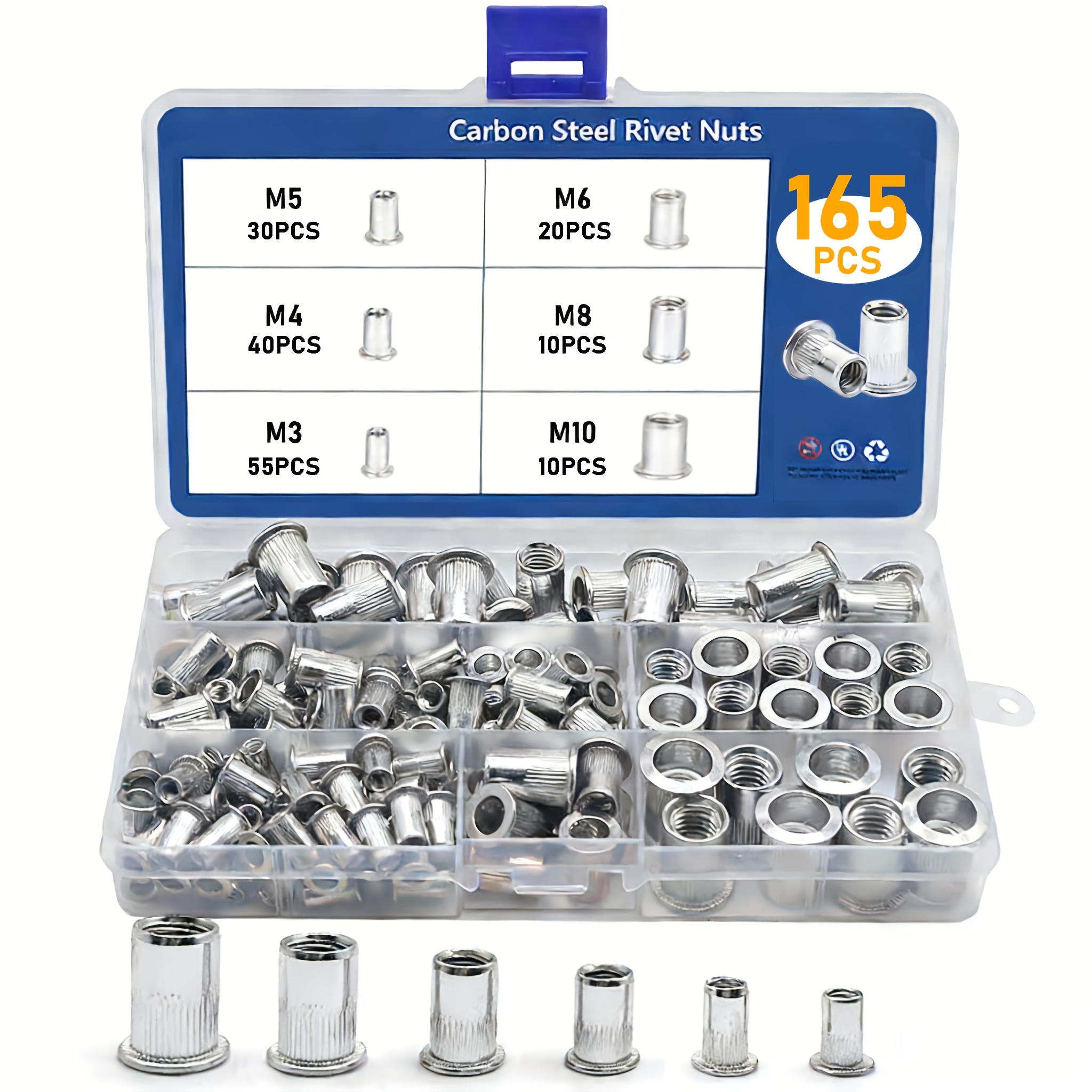 Kit 115 Pièces Rivets Nuts M6 - Insert Fileté Acier Zingué - Pour Bricolage Et Assemblages