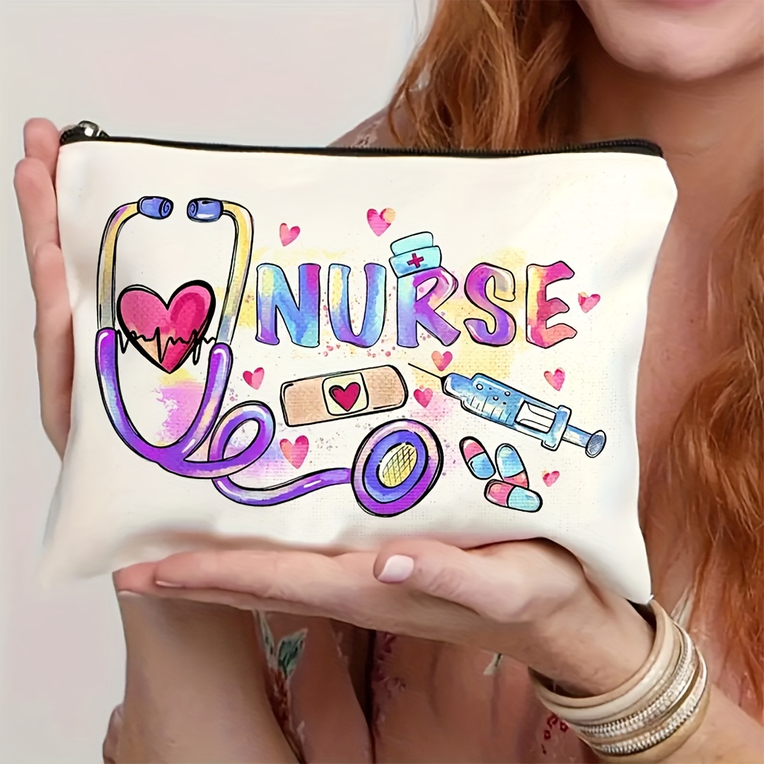 

1pc Nurse-themed Makeup Bag - Large Capacity, Double-sided Print With Stethoscope & Tools Design, Lightweight Polyester Travel Pouch With Zipper - Ideal Gift For Nurses, Nurse Accessories For Work