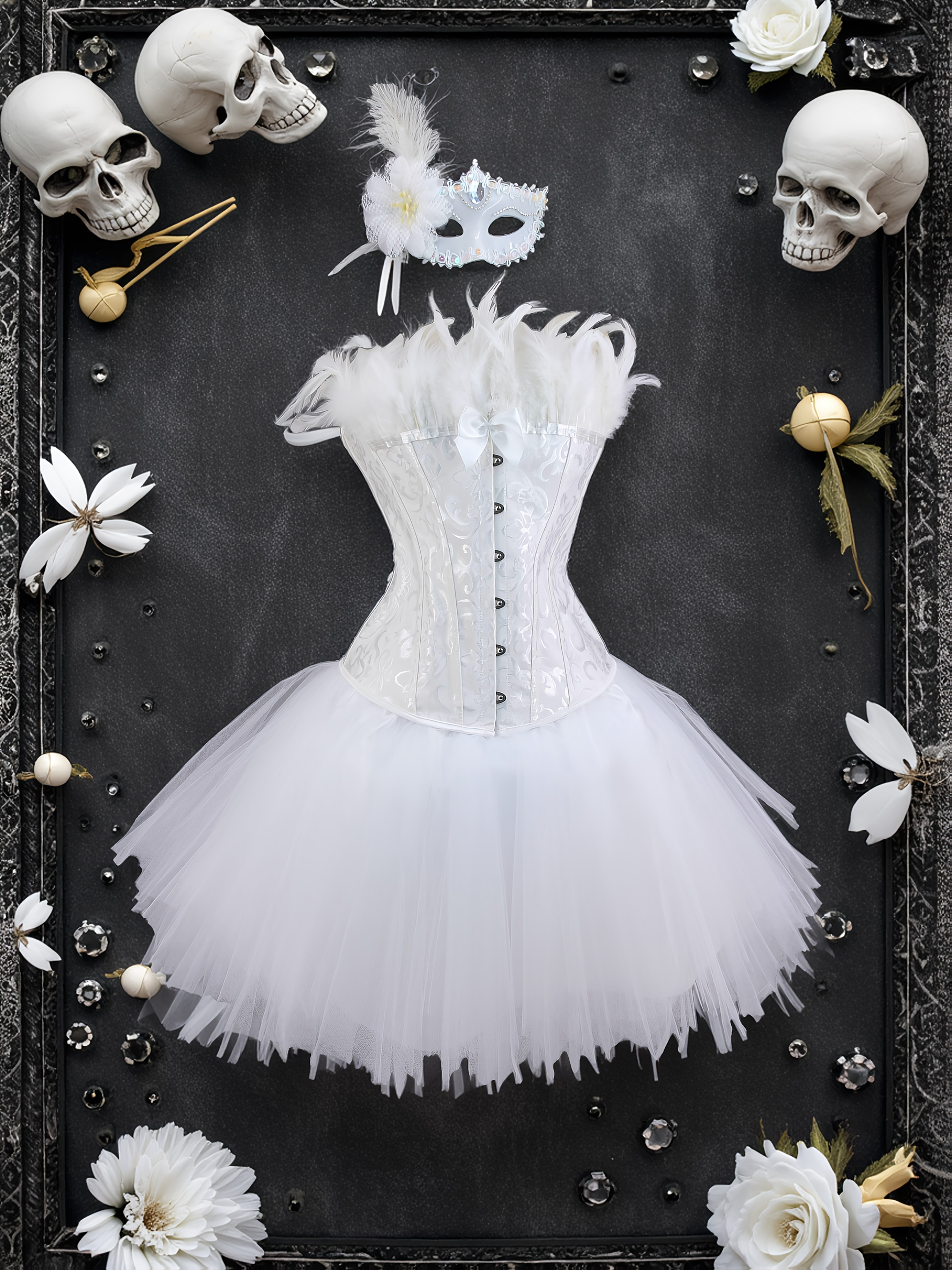 Party White Halloween Daytime Swan Costume Set, Angel Costume Set with  Jacquard Corset Tutu Skirt