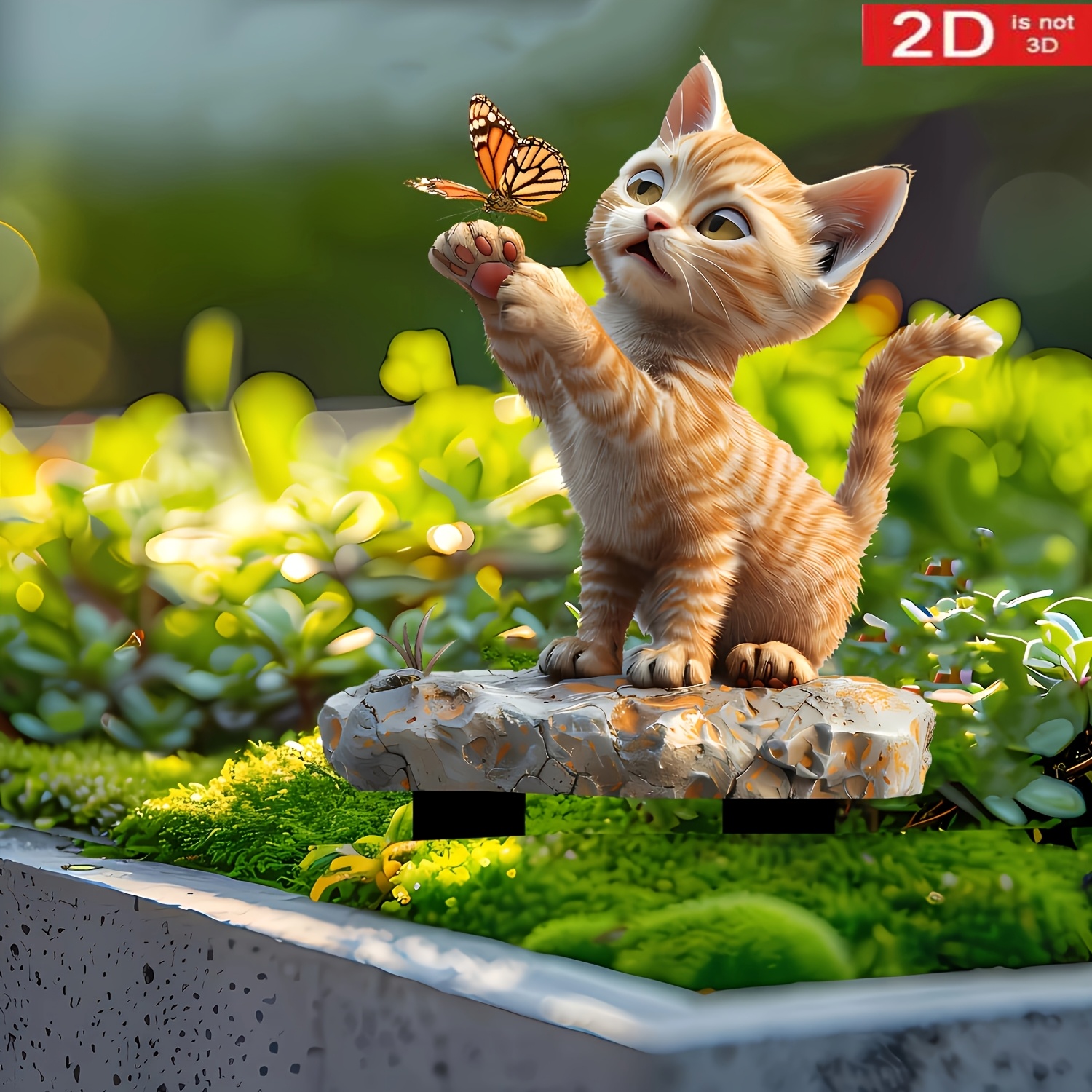 

2d Whimsical Cat And Garden Stakes - Acrylic, Weatherproof Outdoor Decor, Suitable For Patios, Lawns And - Vibrant Colors, Realistic Design 8x5.3 Inches