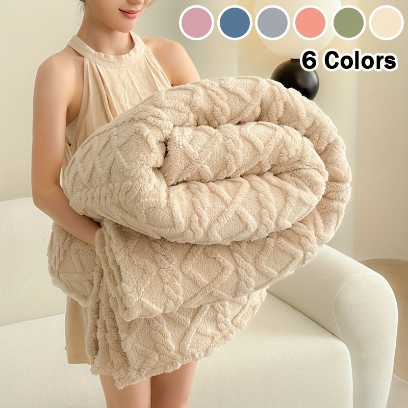 

1pc Lamb Fleece Blanket - Cozy Plush Throw For Bed, Couch & Travel, Light Beige , 6 Color Options, , French Style Jacquard Weave, 200-250g/sq.m, Home Or , Blanket For Bed