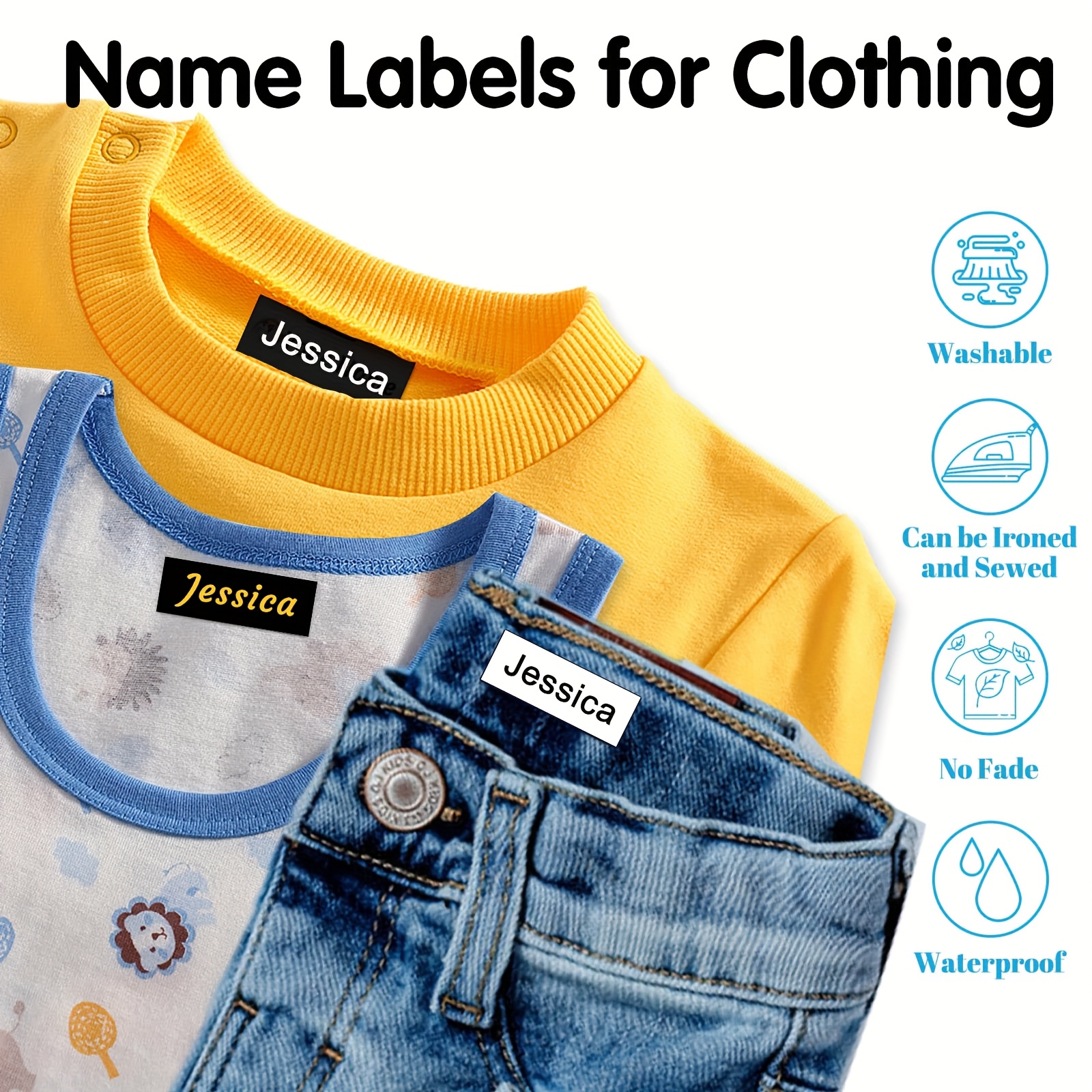 personalized name labels for clothing custom iron on washable polyester tags   oblong shape single use for school uniforms bed sheets hats socks school bags 0