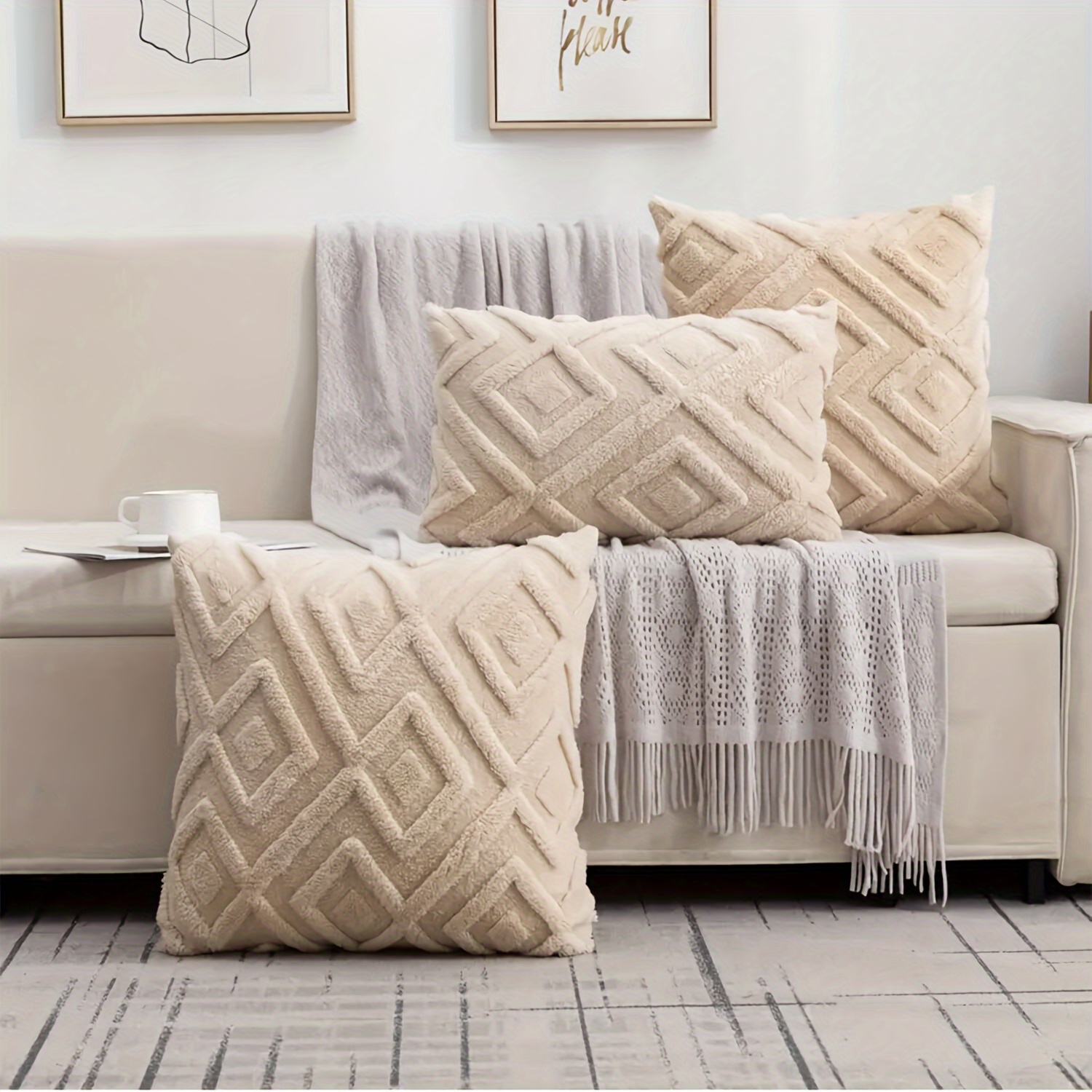 

2pcs Yaertun Geometric-pattern Throw Pillow Covers, Hypoallergenic Woven Polyester, Zippered, Hand Wash Only, With 16x16 And 18x18 Inches For Living Room Decorative Pillowcases