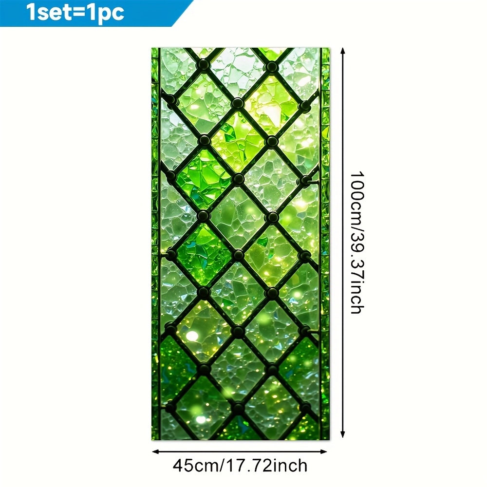 TEMU 1pc. With Green Diamond Lattice 2d Window Film. Pvc Static Adsorption , 45x100cm. Homeart Decoration Removablereusableprivacy Protectioneasy To