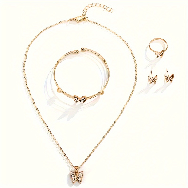 

Butterfly Jewelry Set French Small Fresh Alloy Jewelry Bracelets, Earrings, Rings, Necklaces, Four-piece Set