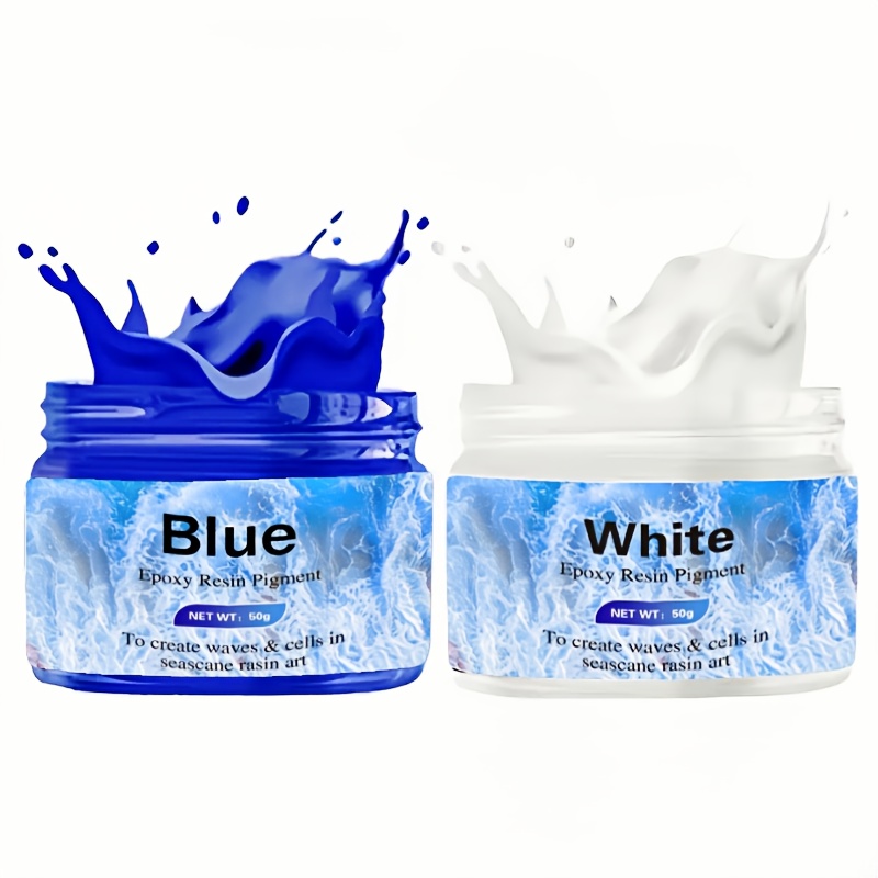 50g/1.76oz White And 50g/1.76oz Blue Epoxy Resin Pigment, High Concentration Dye, Opaque Paste For Ocean Cells, Lacing, And Flower Resin Coasters, Ideal For Artistic Resin Projects, Jewelry Casting