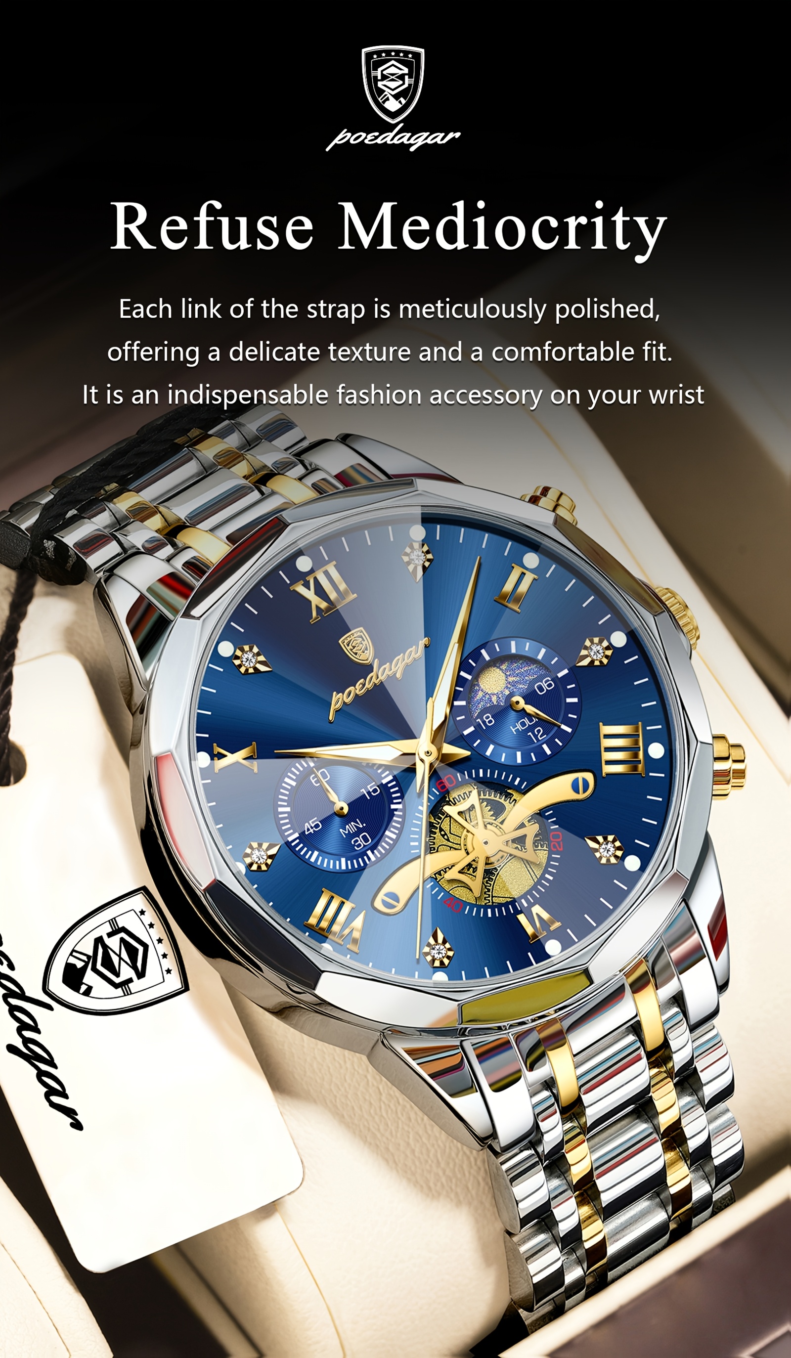Luxe Stalen Band Herenhorloge Lichtgevend Waterdicht Chronograaf Dag En Nacht Display Heren Polshorloge