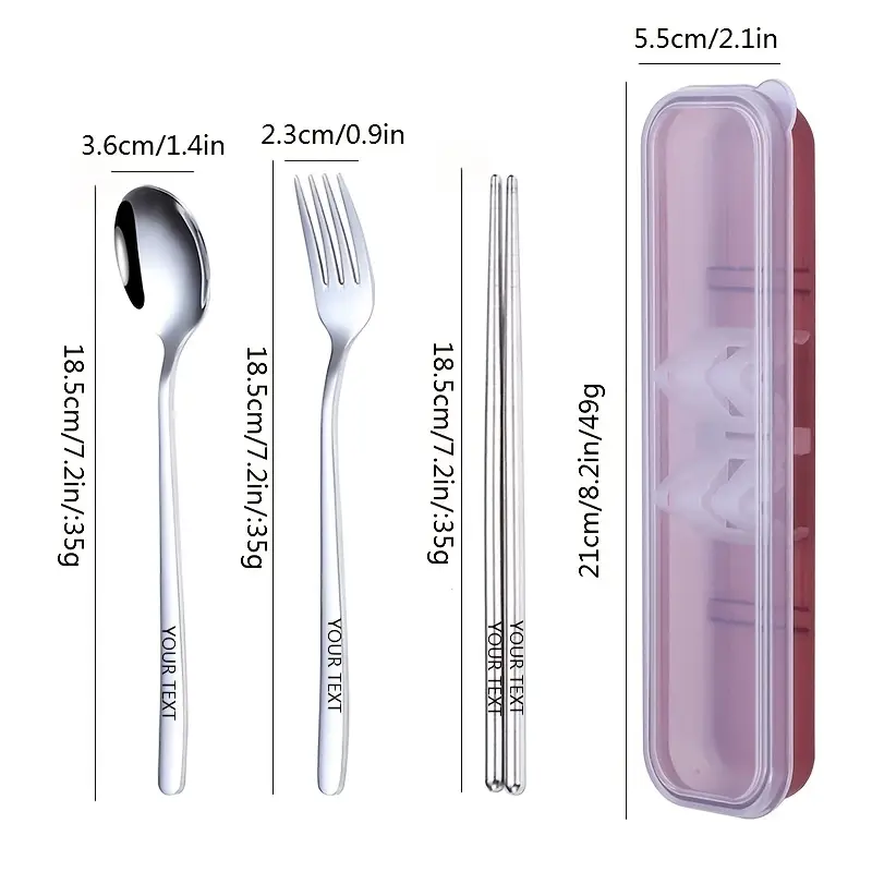 4pcs 304 stainless steel cutlery set customizable text name portable chopsticks korean style outdoor home use ideal gift for new years day Product details 6