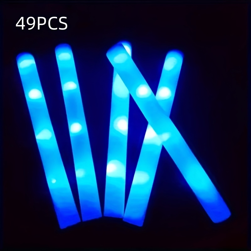 TEMU 49pcs Blue 3-led Foam Glow Sticks With 3 - Battery-powered Flashing Light Sticks For Parties, Weddings, Birthdays, Christmas, Halloween, Easter,