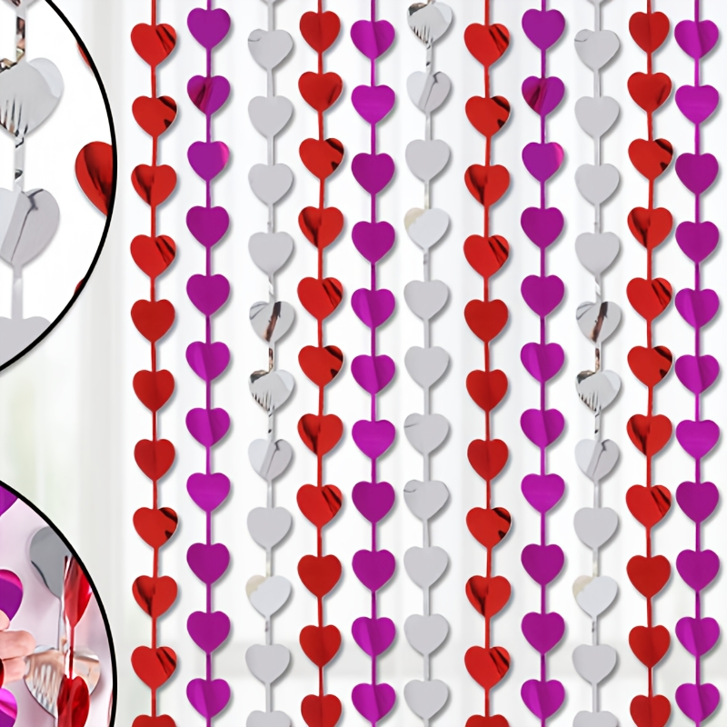 

2d Door Banner, 1pc Sparkling Heart - Valentine's Day & Weddings, Red, Purple, Silvery Foil Door Decor, Background Curtain, Aluminum Foil