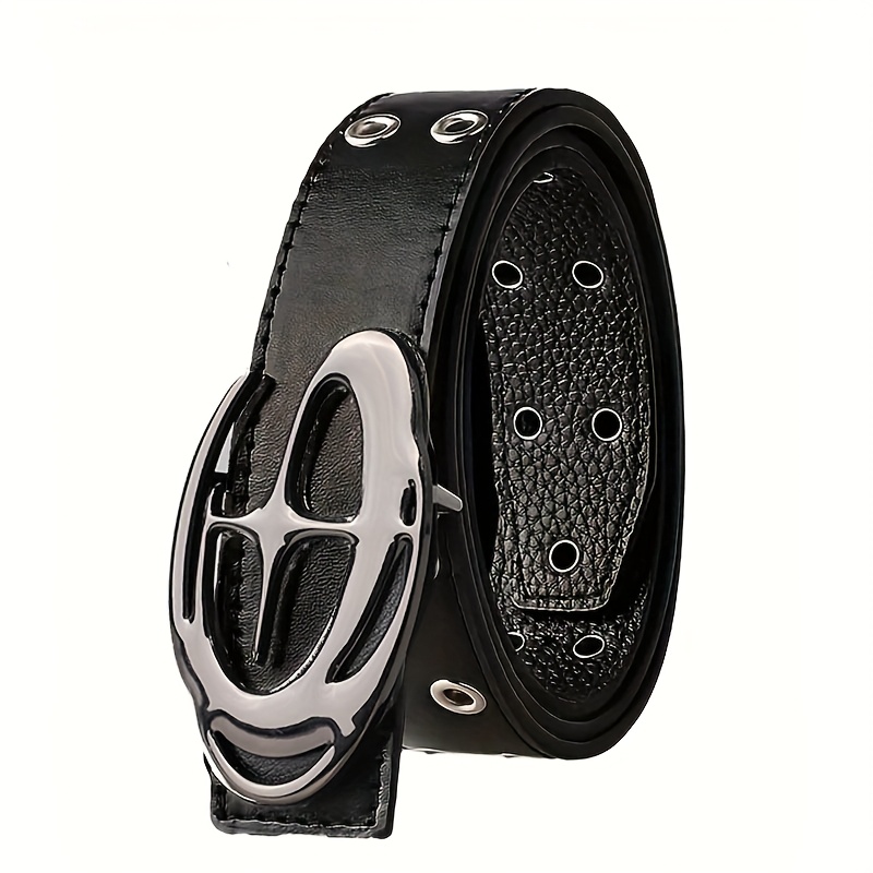 Chic &amp; Durable Men&#39;s Genuine Faux Leather Belt - Unique Shaped Buckle | Double-Sided, Ideal for Jeans &amp; Gifts
