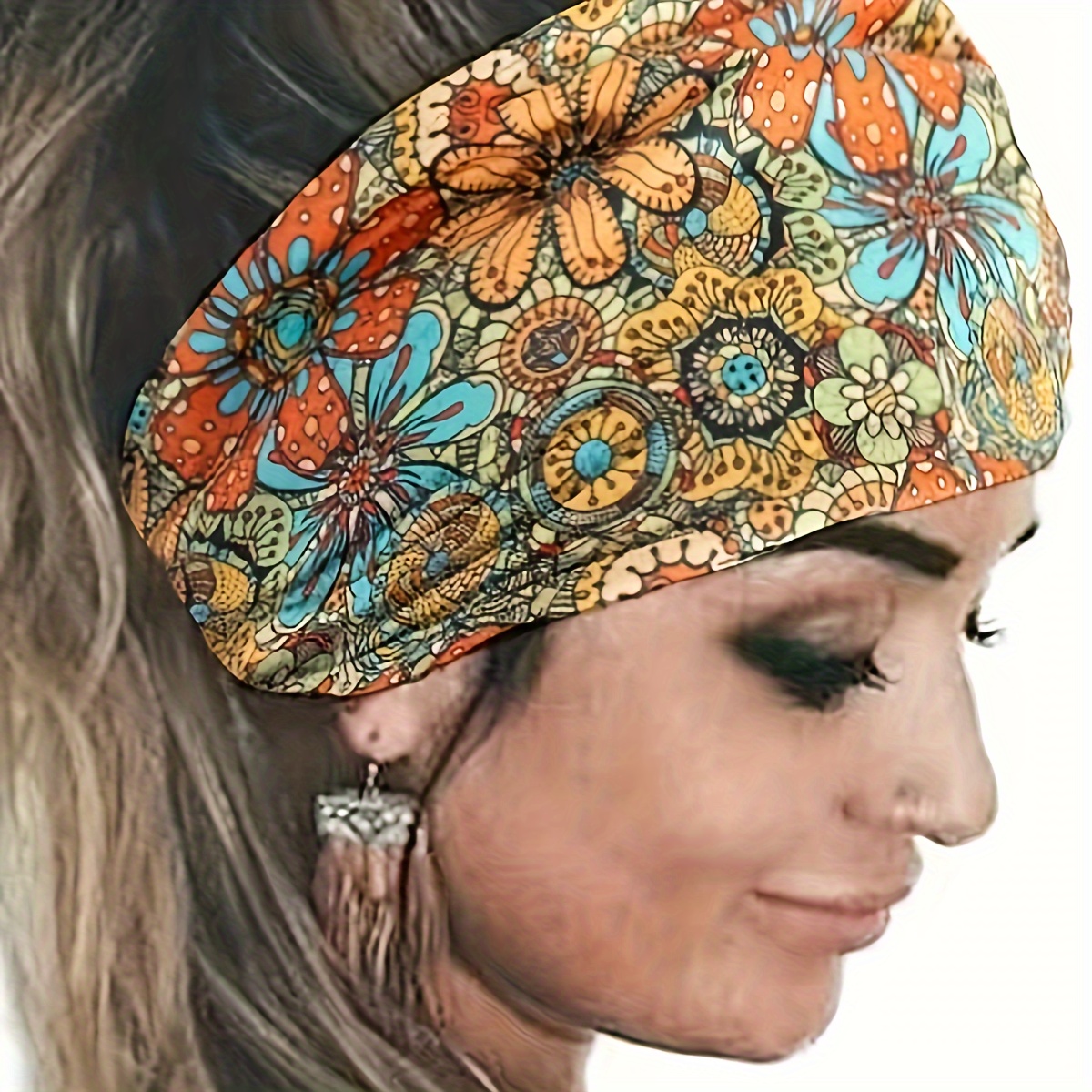 

1pc Vintage Colorful Flower Printed Wide Brimmed Head Band Elastic Non Slip Head Hoop For Women And Daily Use Wear