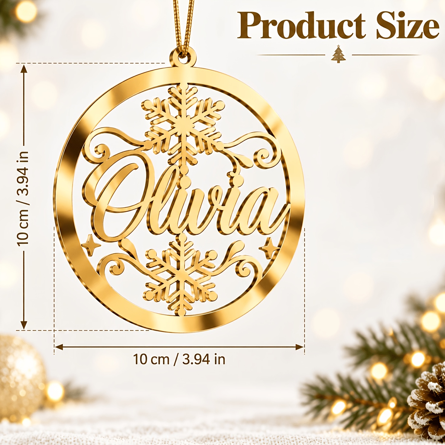 TEMU 2d Flat, [christmas] 2d Flat Metal Ornament, Customizable Personalized Name Christmas Metal Pendant, 10cm Snowflake Round Charm, Custom Name