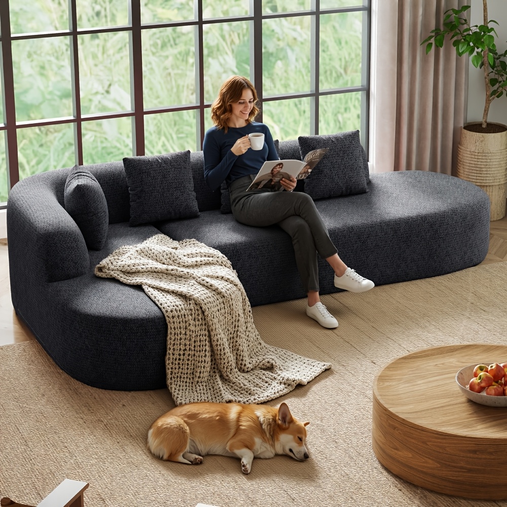 Corner Sofa With Sleep Function 285 X 180 Cm, Cord Sofa Bed , Boneless Couch, Living Landscape Sofa Bed, Sofa Bed With Rounded Chaise Longue