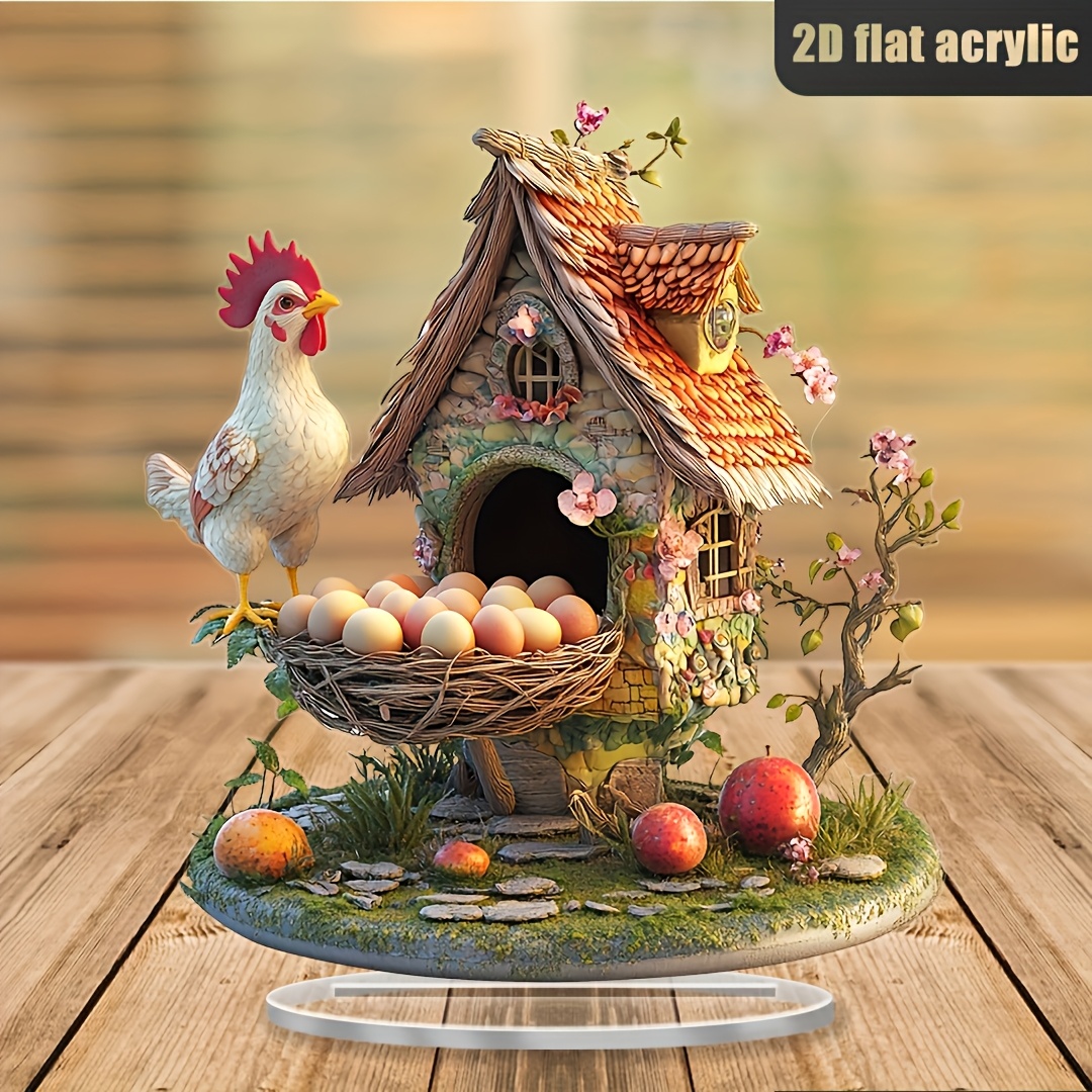 

2d Bohemian Rooster Acrylic Plaque - Chicken Coop Desk Ornament With Stand, Rustic Decor, Parties & Holidays