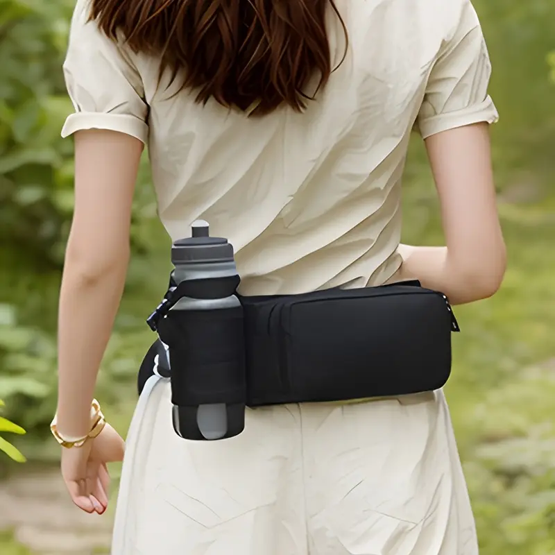 adjustable running water bottle fanny pack durable oxford cloth black crossbody chest bag for fitness hiking hiking hydration pack details 3