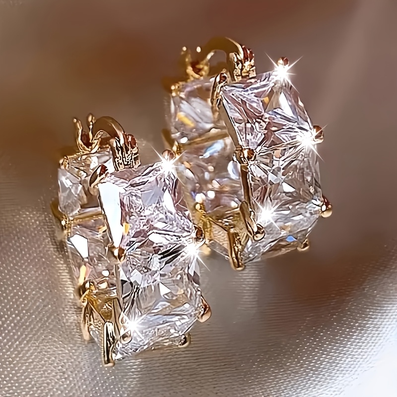 E-shop 1 Paar luxuriöse, glänzende, quadratische, synthetische Zirkonia-Ohrringe im Bohemian-Stil, temperamentvoll elegant, geeignet für Hochzeiten,
