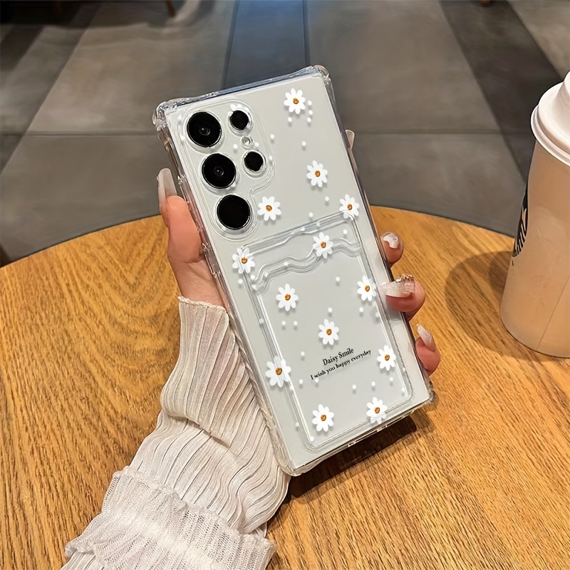 TEMU Phone Case: Polka Dot Chrysanthemum Premium Pattern Transparent Slot Phone Case, Shockproof Protective Cover For A54/a53/a52 (a52s