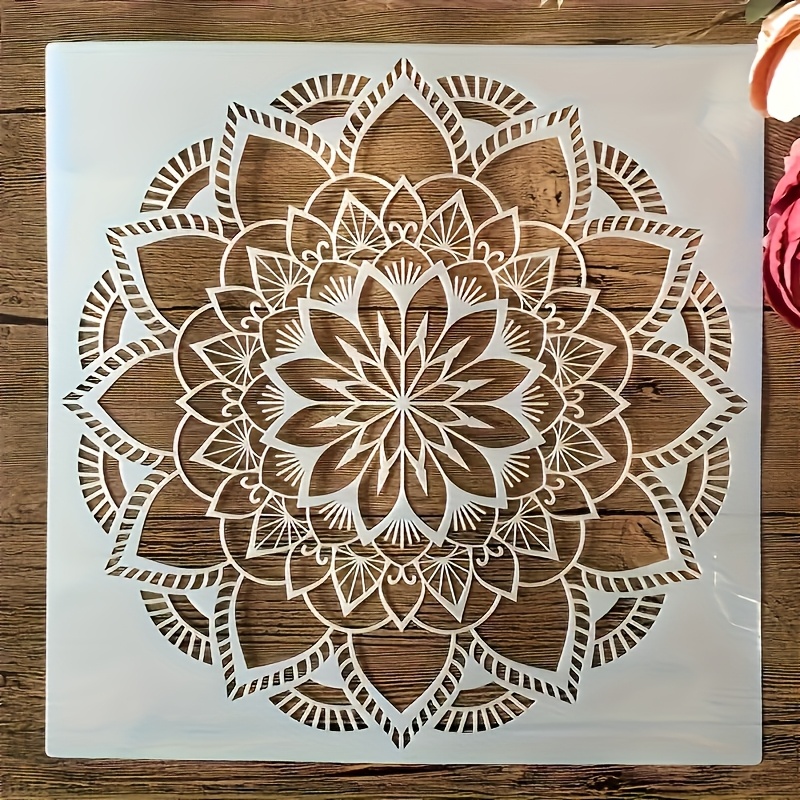 TEMU Pochoir de Peinture Mandala 12 Pouces - Modèle Lavable et Réutilisable en Plastique avec Design Intriqué pour Murs, Décoration de Carrelage,