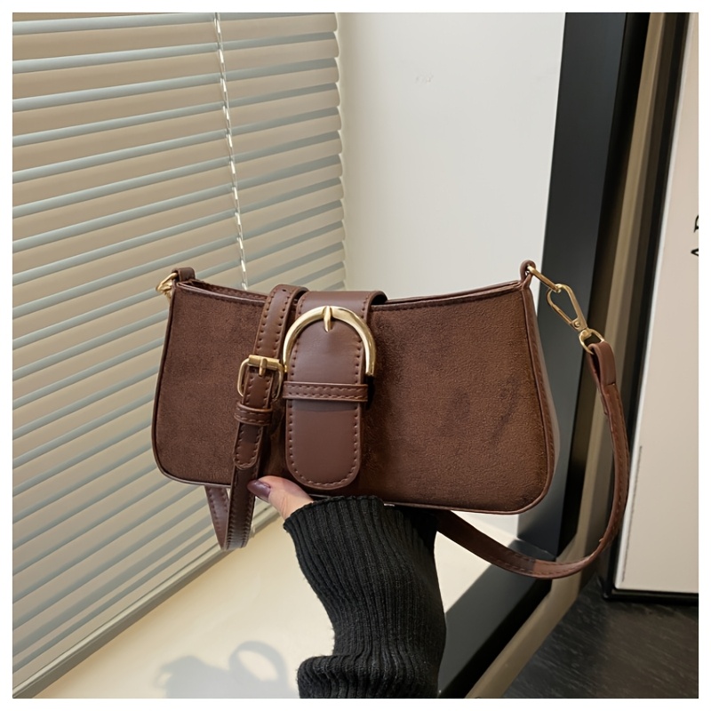 TEMU Women's Crossbody Bag, High-end Textured Suede Single-shoulder Bag, New Stylish Vintage Underarm Commuter Bag, Fashionable And Versatile Handbag