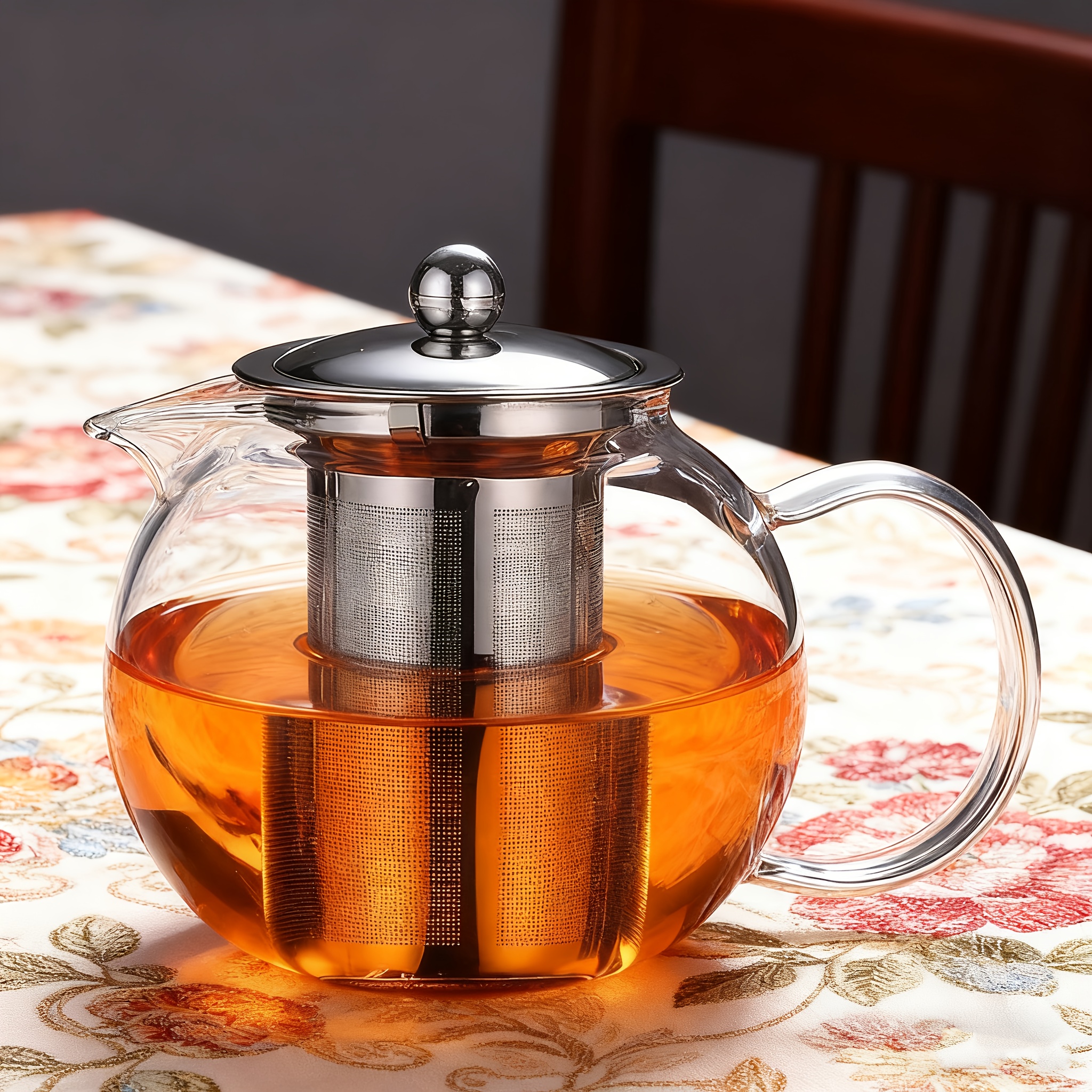 TEMU New Thickened High-temperature Resistant Glass Teapot For Home Use, Small Capacity Single Pot With Tea Strainer, High-temperature Resistant