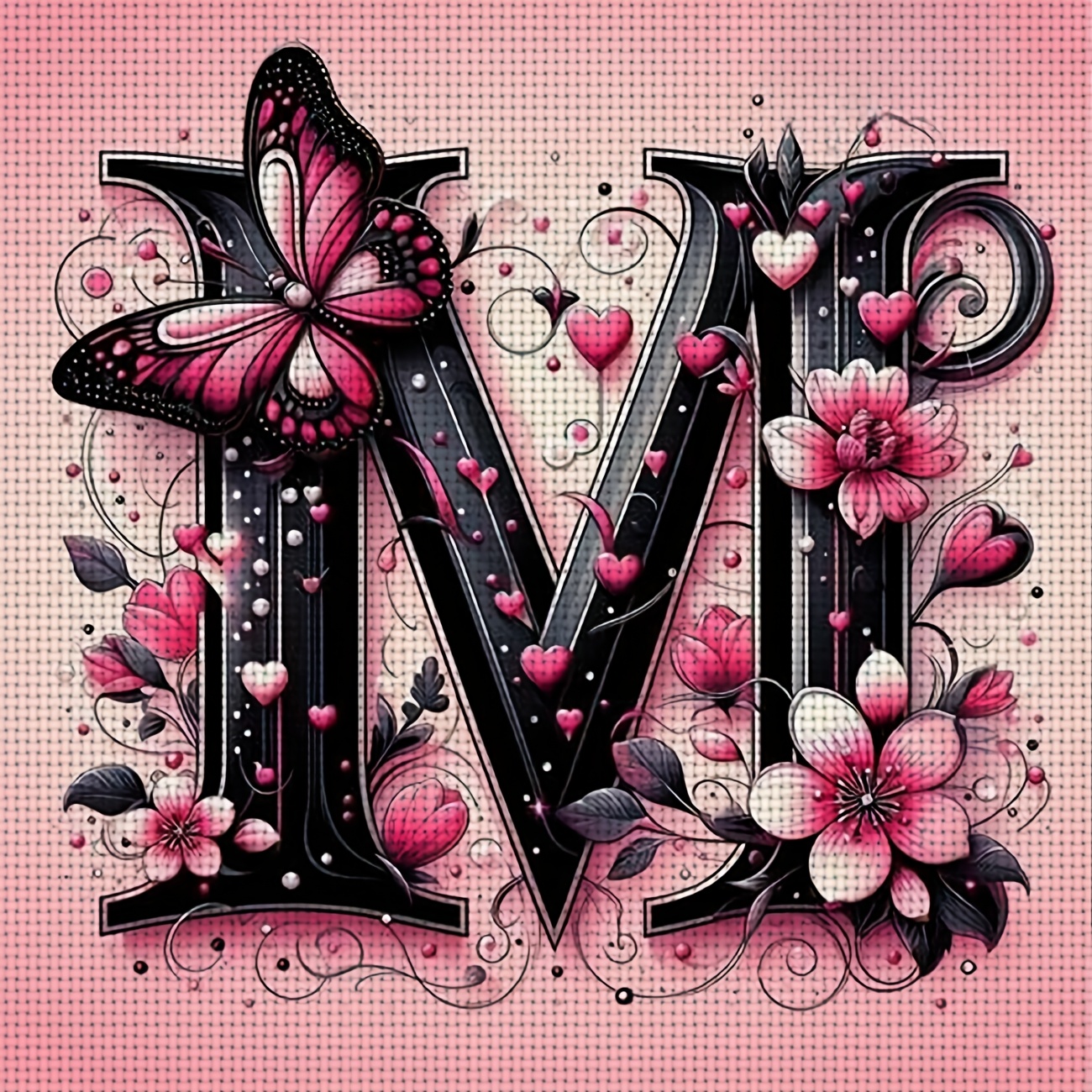 TEMU A Cross- Kit Featuring A Design Of "pink Letters With Flowers" Without A Frame, Beginners To Enjoy Crafting During Their . It Allows You To