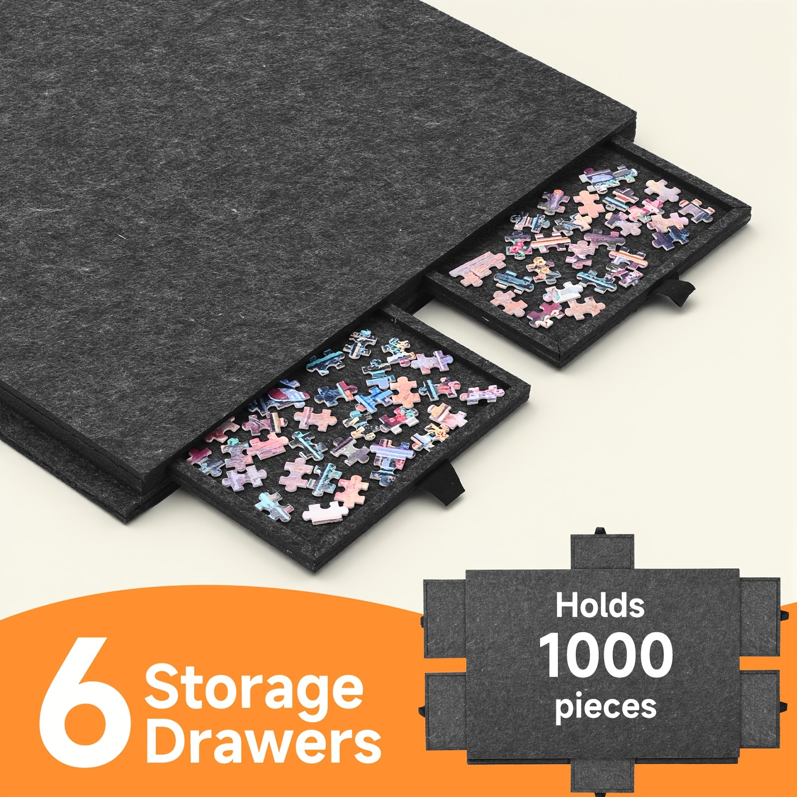Puzzle Table with Drawers, Puzzle Mat for Up to 1000pcs Of   Puzzle, Portable Puzzle Table with 6 Drawers (Extra Large)