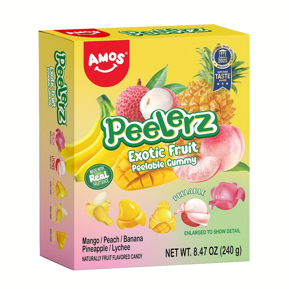 TEMU Introducing The Value Mix Pack! Amos Peelerz Juice Gummy Candy Features Peelable Flavors Of Mango, Peach, Banana, Pineapple, And Lychee. This
