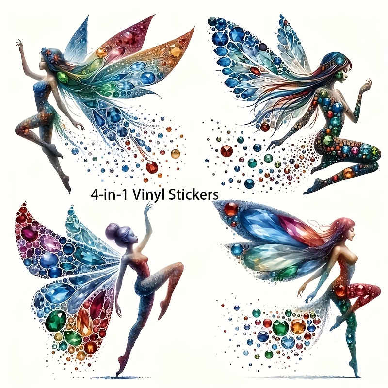 

Contemporary Anime Fairy Decals - Vinyl Self-adhesive Stickers, Glitter Cartoon Fairies For Glass, Metal, Ceramic, Irregular Shape, , Single Use Wall Art Decor