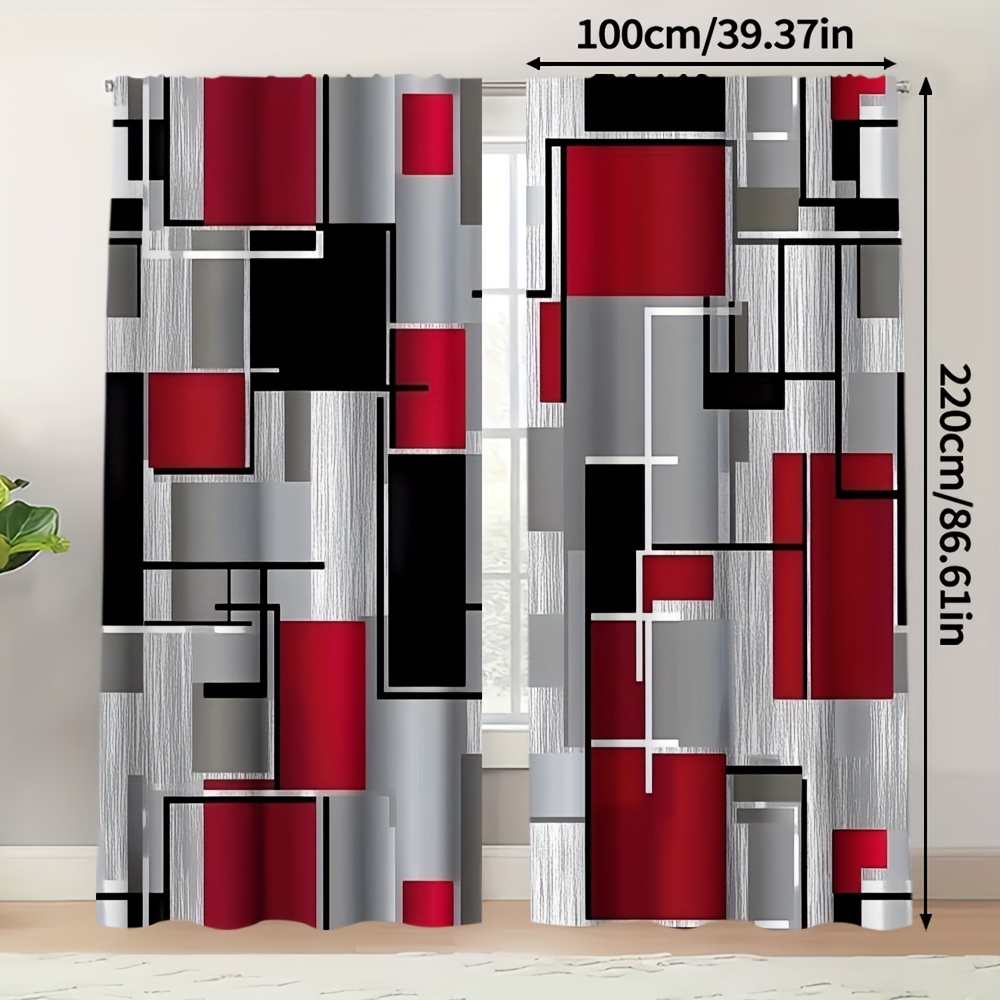 TEMU 2 piezas, Cortinas 2D para Todas con Impresión Geométrico Abstracto Moderno y Sobredimensionado, 100% Poliéster, Adecuadas para , Dormitorio o