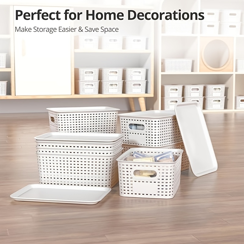 6pcs Stackable Storage Box with Lid Plastic Storage Basket