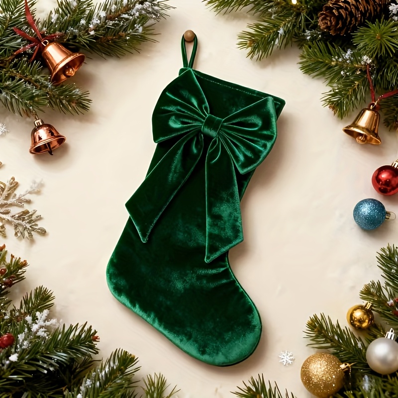 TEMU Personalized Christmas Stockings With Custom Names - Elegantly With A Bow For Hanging Decoration, Featuring Soft Pastels And Durable Fabric,