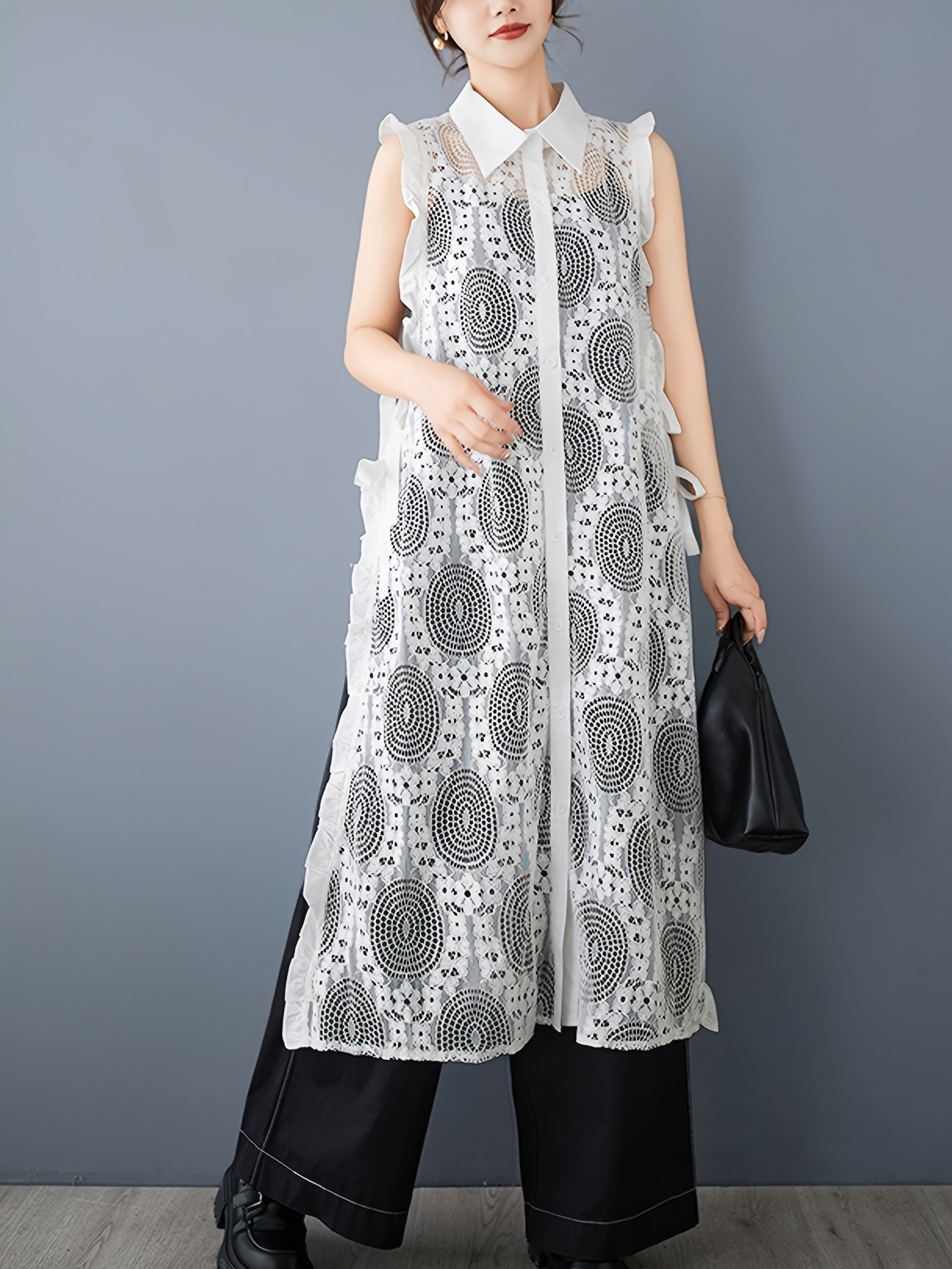 womens sleeveless lace dress ruffle detail casual japanese - Temu Canada