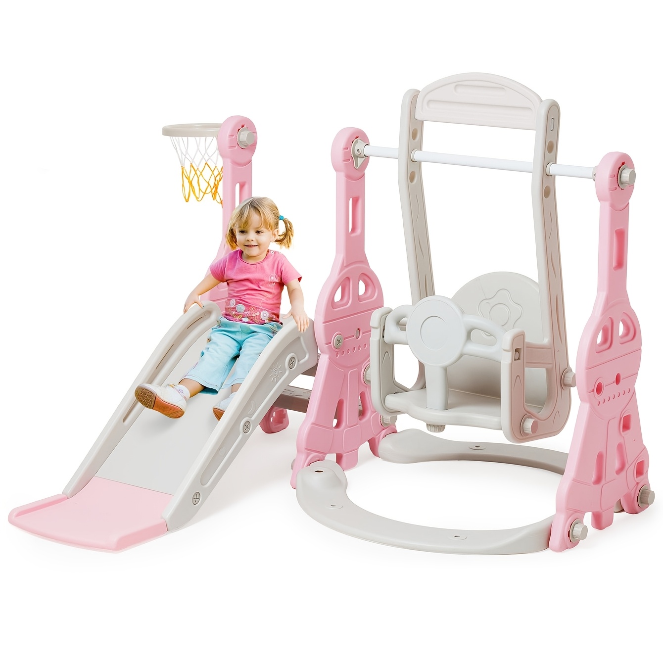 Toddler Slide And Swing Set, Baby Slide For Toddlers Age 18 Months , With Basketball Hoop, Indoor Outdoor Toddler Playset