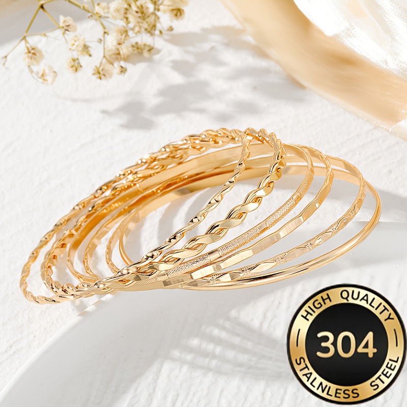 6pc Rhombus Twist Smooth Bracelet Set for Women