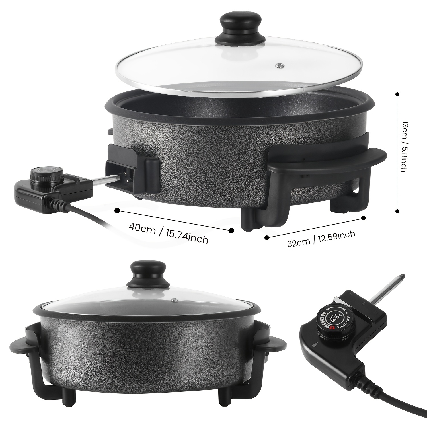 SUPERLEX Multifunctional Pan 32 x 9cm, 5.6 Litre Electric Multi Pan with Lid 1500 Watt, Electric Pans Pizza Pan, Electric Party Pan
