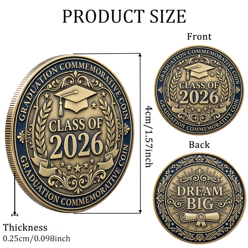 TEMU Replica Coin Class Of 2026 Commemorative Coin - Unlimited, 1.57 Inches X 1.57 Inches, Double-sided Decorative Commemorative Coin, Senior School