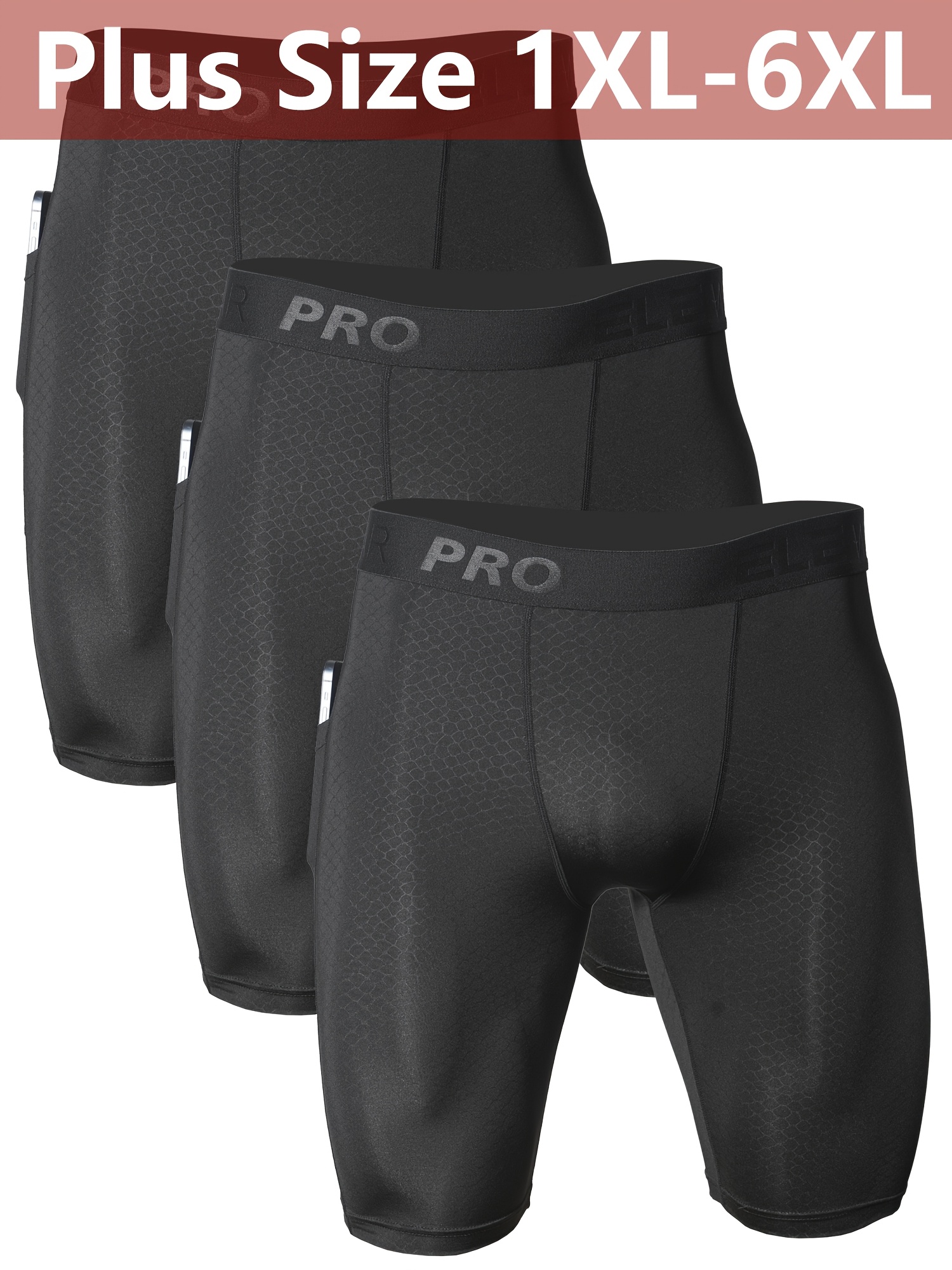 3pcs plus size mens athletic underwear   pants with side pockets front   protective pouch   moisture wicking quick dry polyester   size