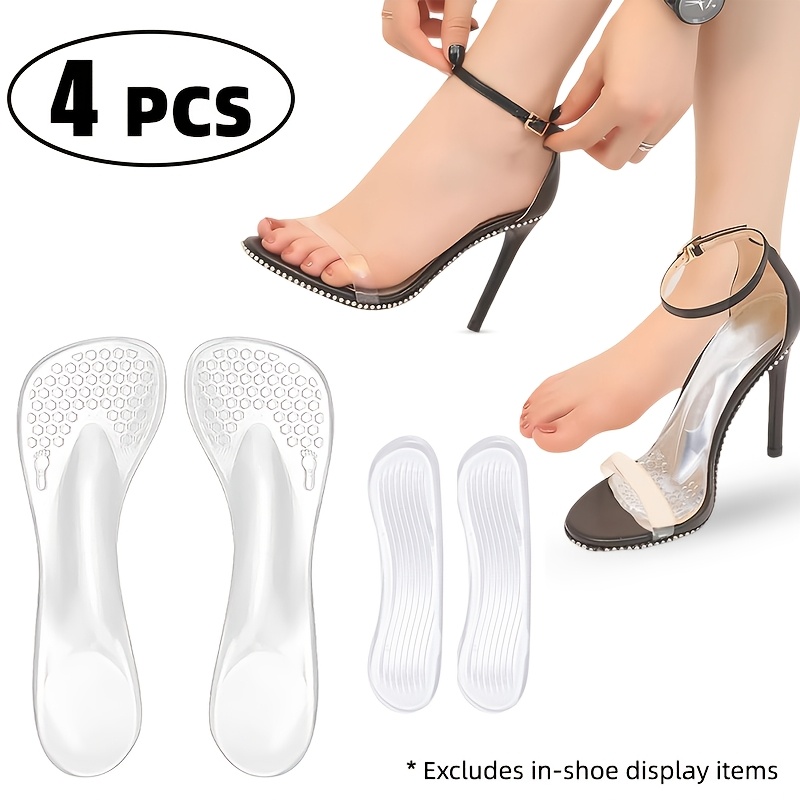 TEMU Paquete combinado de 4 plantillas autoadhesivas de soporte para de silicona y almohadillas de talón de silicona, plantillas para sandalias,