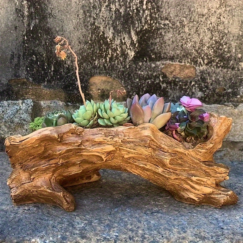 

1pc, Rustic Style Resin Tree Stump Succulent Planter, Unique Indoor Outdoor Plant Pot With Drainage Hole, 13.78 X 7.87 X 3.15 Inches Farmhouse Garden Decor