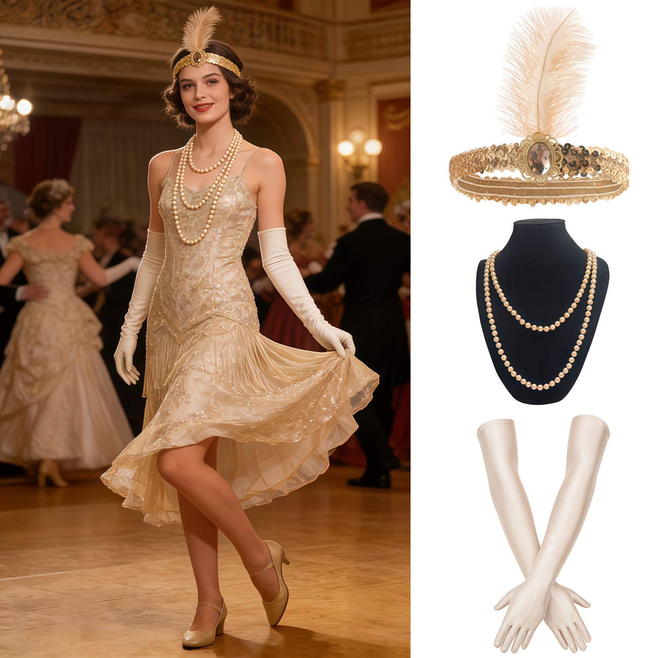 1920s ladies vintage evening party dress set elegant retro additions suitable for vintage balls single party masquerade carnival
