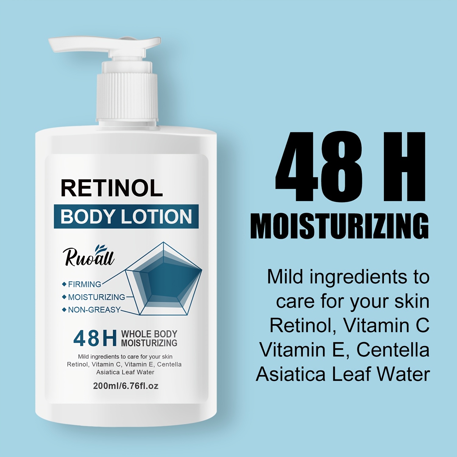 200ml/6.76fl.oz Retinol Body Cream, Containing Retinol, Vitamins C and E, and Hyaluronic Acid, Smooths and Moisturizes Skin, Providing a Hydrating and Firming Body Lotion. Body Massage Moisturizing Cream, Suitable for All Skin Types.