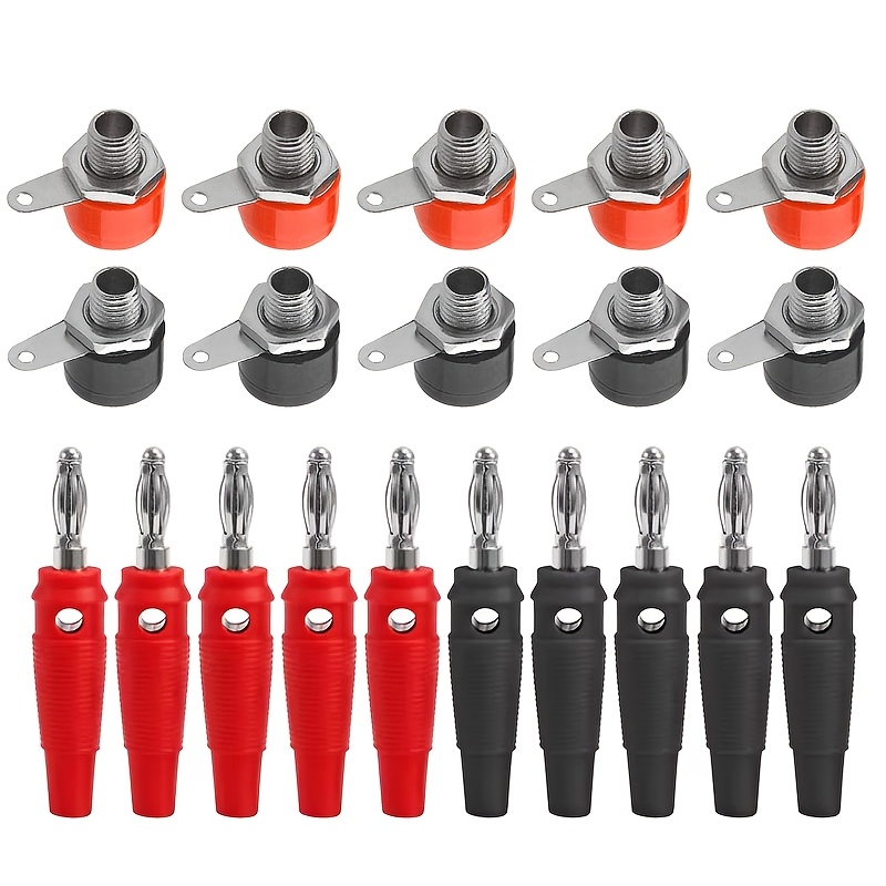 E-shop 20 Stück 4mm Bananenstecker mit schwarzen und roten Klemmen für männliche und weibliche Verbindungen