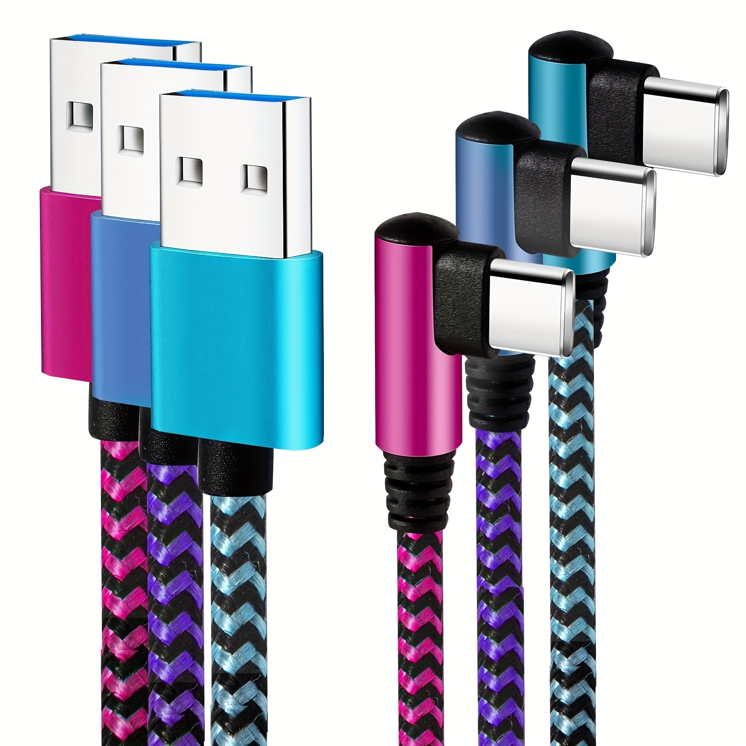 

Teeind Usb Type-c Fast Charging Cable 2.1a, 6ft Nylon Braided Cord With Right Angle Connector S10/s10e/9/note 10 - Blue//purple (3pcs), | Connection Cable| Usb Cable, Charging Cable