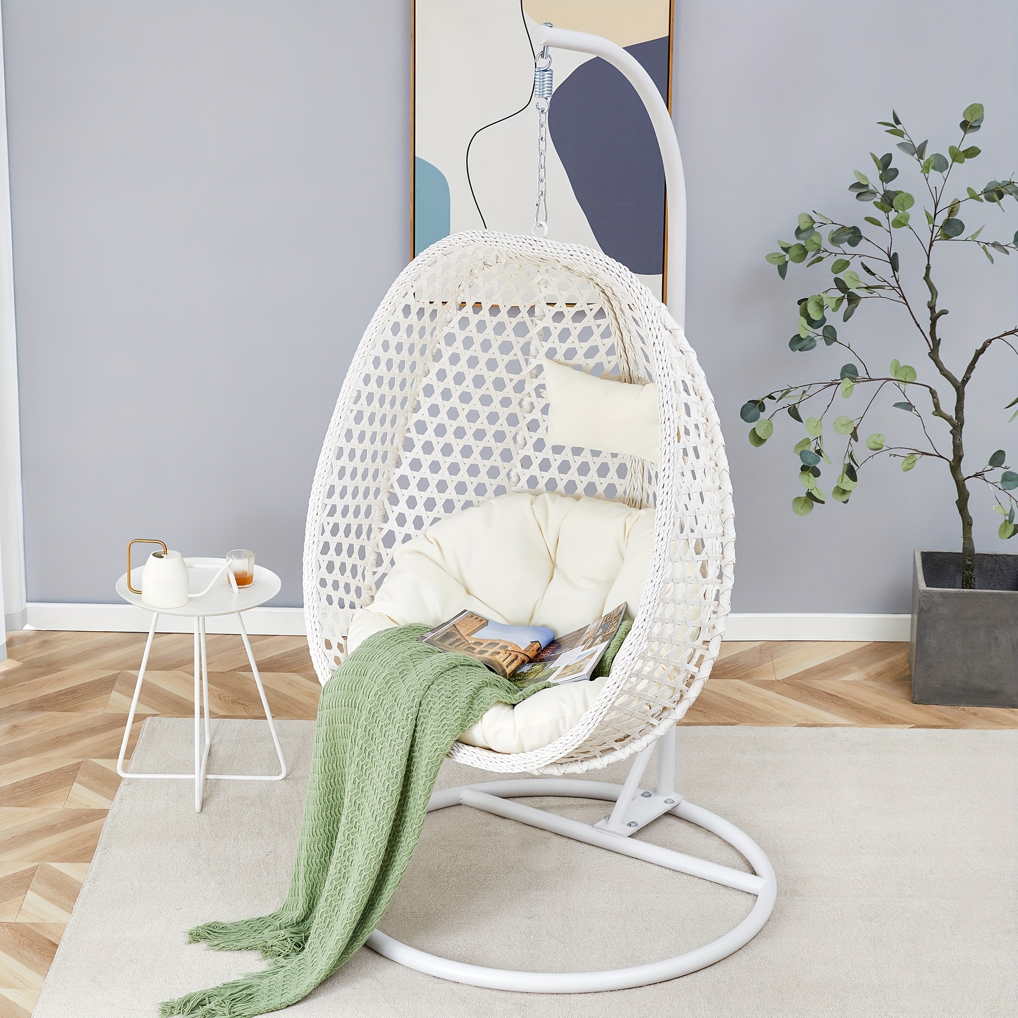 Egg Chair Indoor, Hanging Egg Chair With Stand, Egg Chair Outdoor With Cushions And Pillows, Egg Swing Chair, Stylish Design, Sturdy And Durable, Soft And Comfortable, Hammock Basket Chair With Aluminum Steel Frame For Patio, Balcony And Backyard