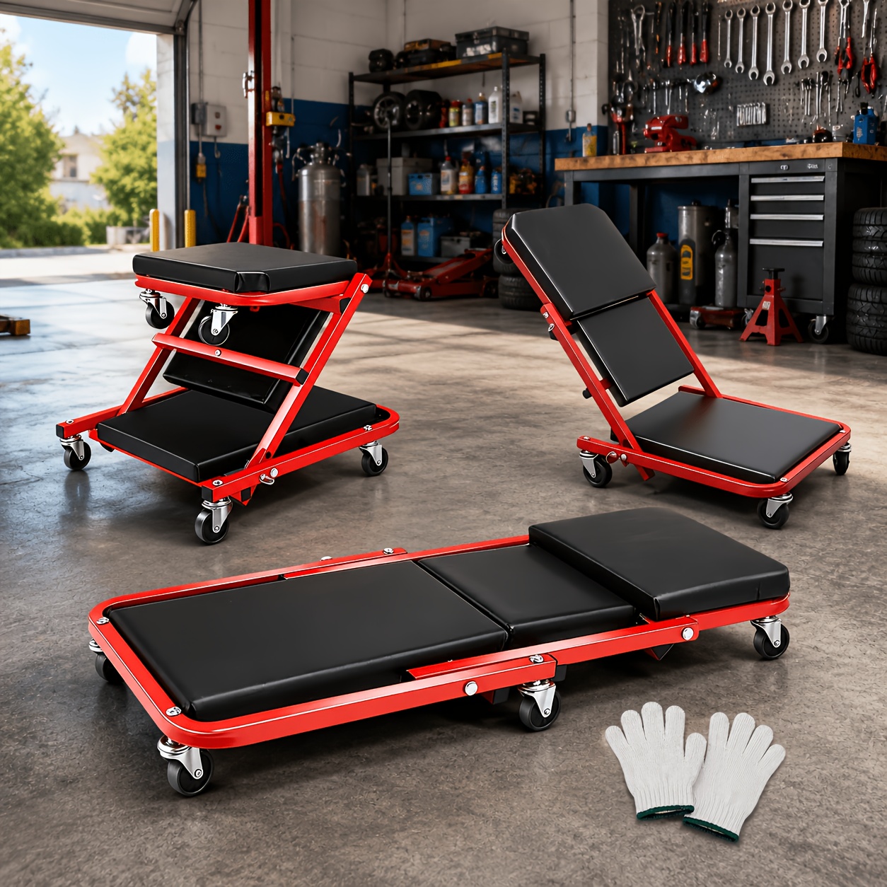 Automotive Mechanic Creeper, 3-in-1 Folding Creeper Seat Or Rolling Garage Stool, Heavy-duty Padded Auto Repair Equipment With Swivel Casters, Multiple Options