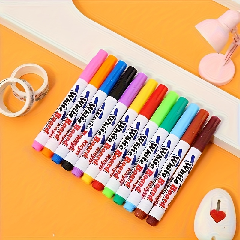12pcs Set, 12 Colors Erasable And Washable Whiteboard Markers, Water-based Markers For Student Teaching And Office Use, Professional Art Applications