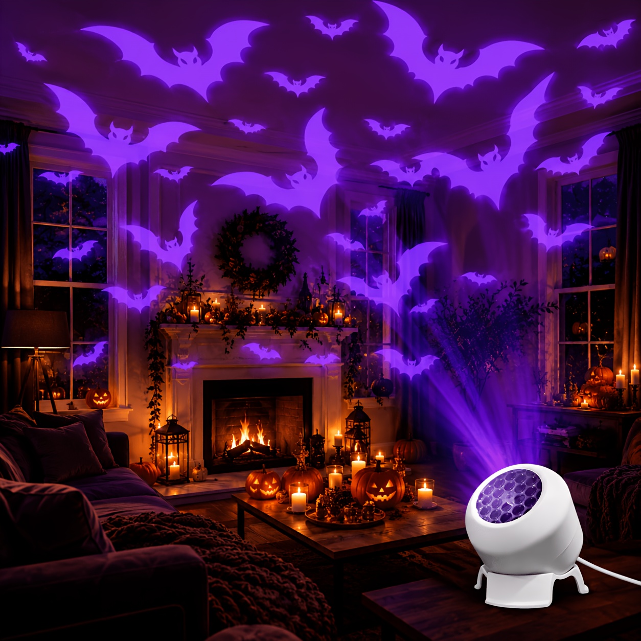 TEMU Dynamic Bat Projector Light, Usb Powered, 360Â° Rotatable, Projects Purple Bat Wall Patterns. Perfect For Bedrooms, Living Rooms, Horror Parties,
