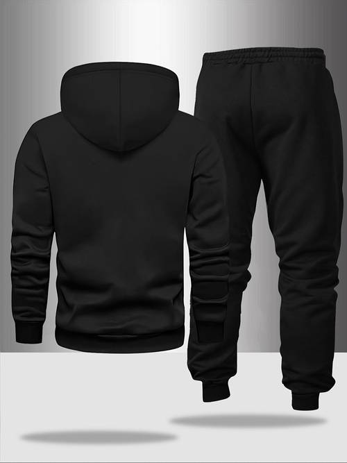 mens casual 2pcs set with letter pattern print drawstring pocket hoodie and drawstring outdoor casual sports long pants set 2pcs