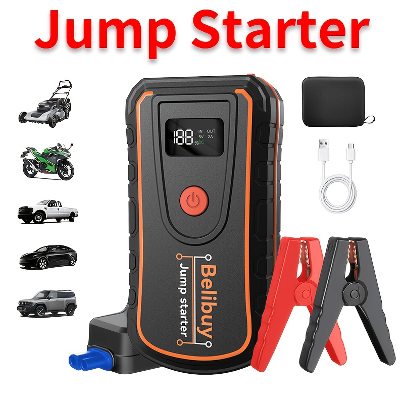 TEMU Multifunctionele noodstarthulp, draagbare autobatterijbooster, draagbare voertuigacculader, geschikt voor 2,64-gallon benzine- of 2,38-gallon